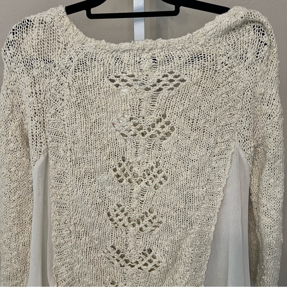 Anthropologie Pointelle Pullover Ivory Tunic Top By Knitted & Knotted Size M - Picture 7 of 7